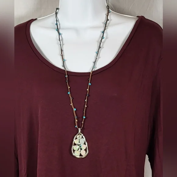 CATO Turquoise Opalescent Drop Necklace and Dangle Earrings Set / Pierced - Picture 2 of 5